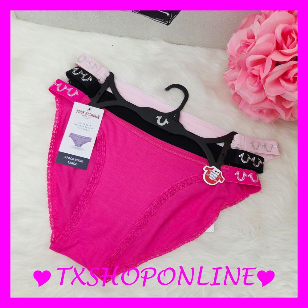 💗👙TRUE RELIGION 3 pack bikini panties bling logo👙💗